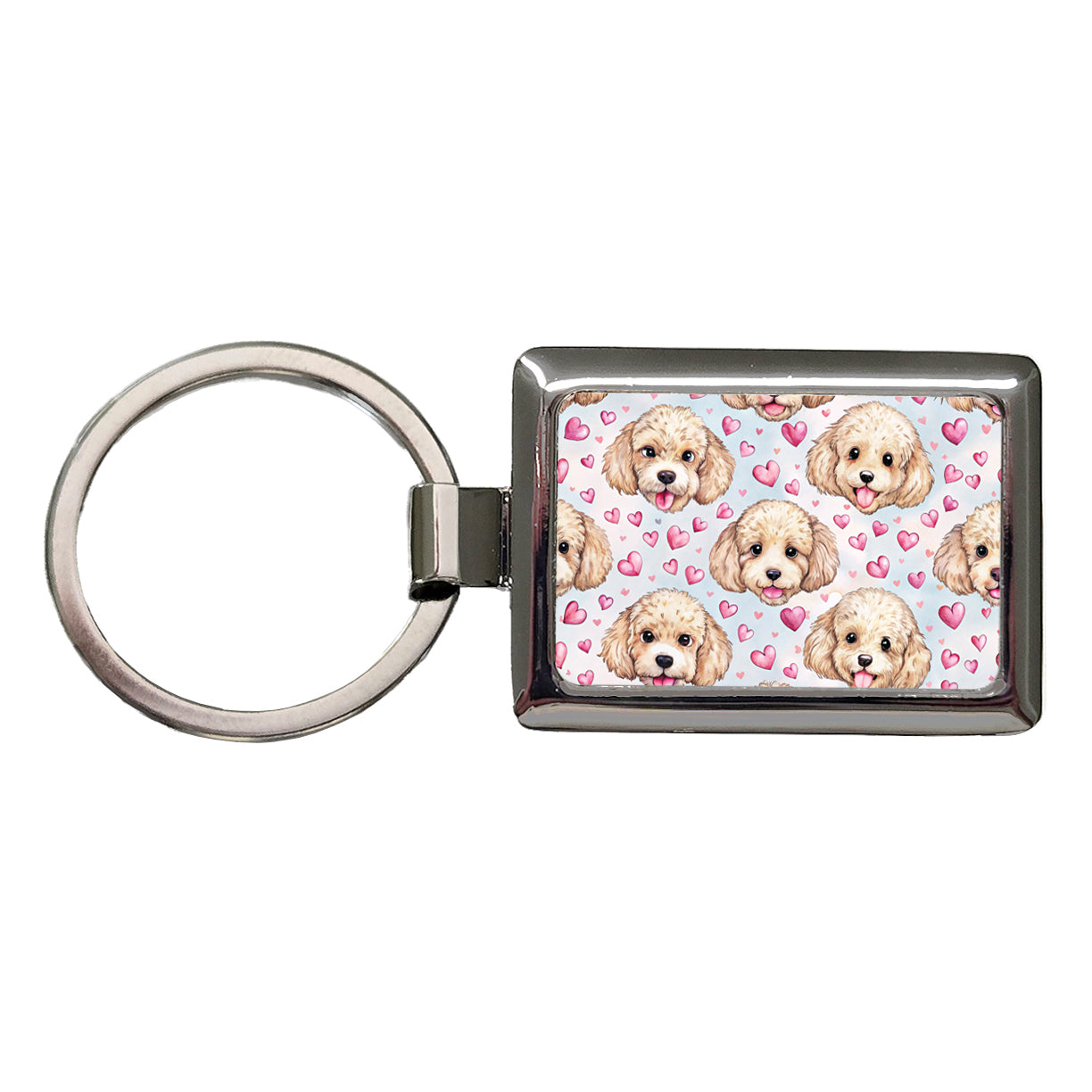 Cute Poodle Dog Faces Hearts Rectangle Metal Keychain