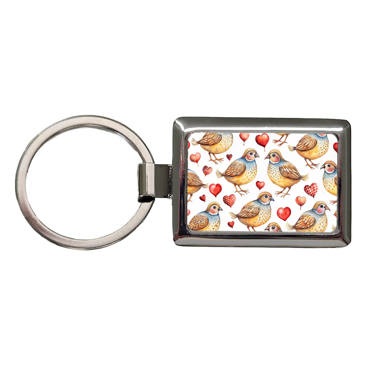 Cute Quails Hearts Watercolor Rectangle Metal Keychain