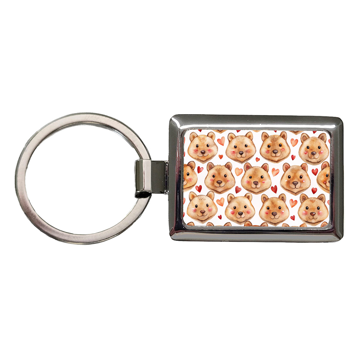 Cute Quokka Faces Hearts Watercolor Rectangle Metal Keychain