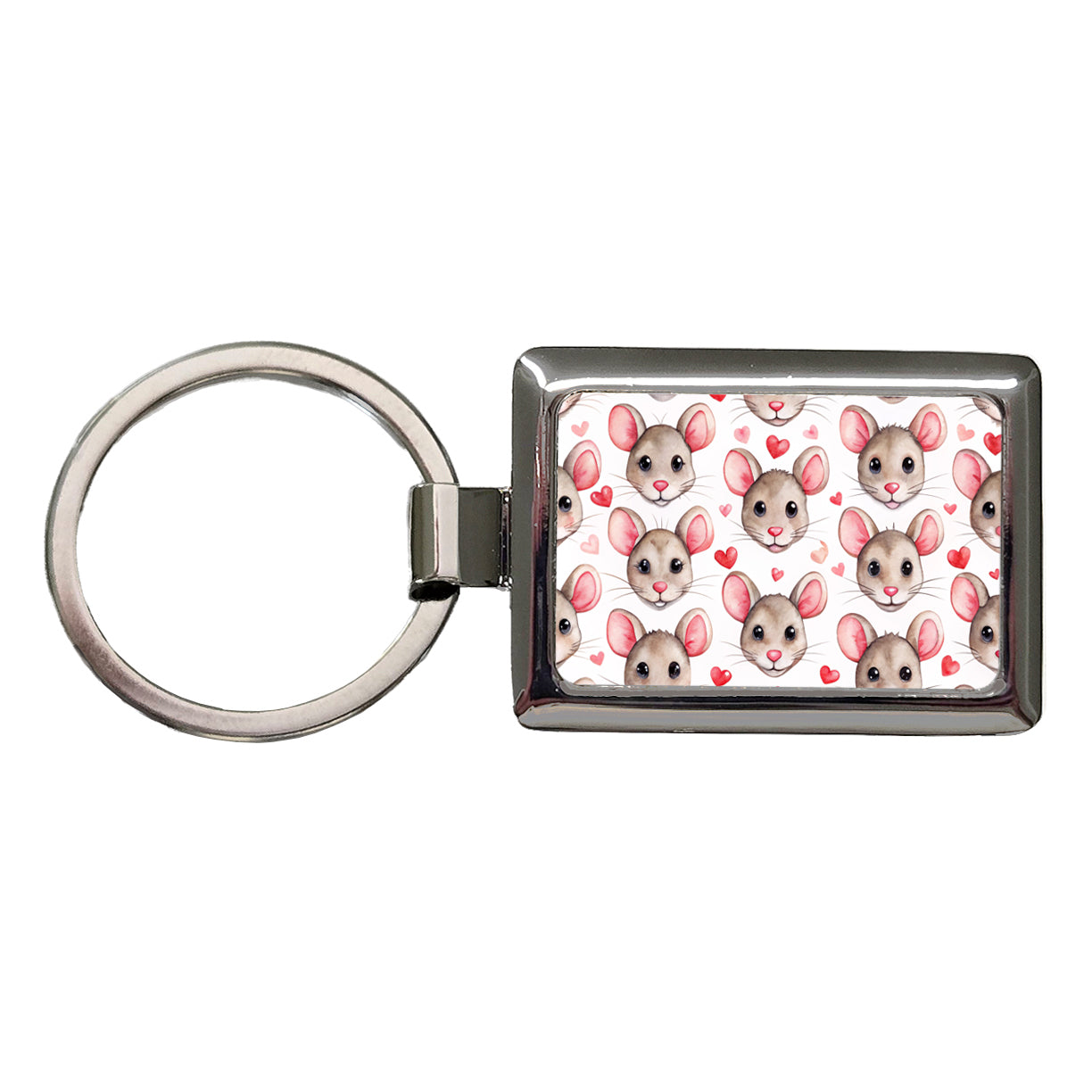 Cute Rat Faces Hearts Watercolor Rectangle Metal Keychain