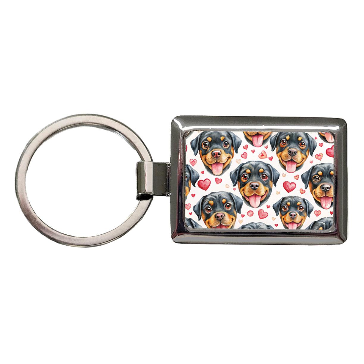 Cute Rottweiler Dog Faces Hearts Rectangle Metal Keychain