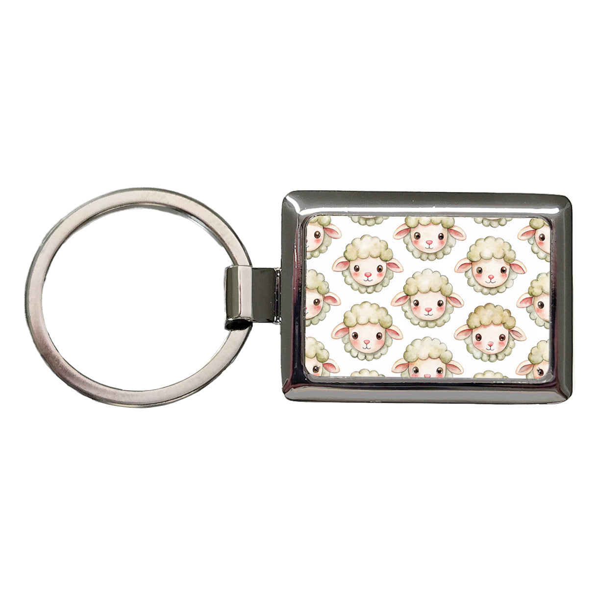 Cute Sheep Faces Watercolor Rectangle Metal Keychain