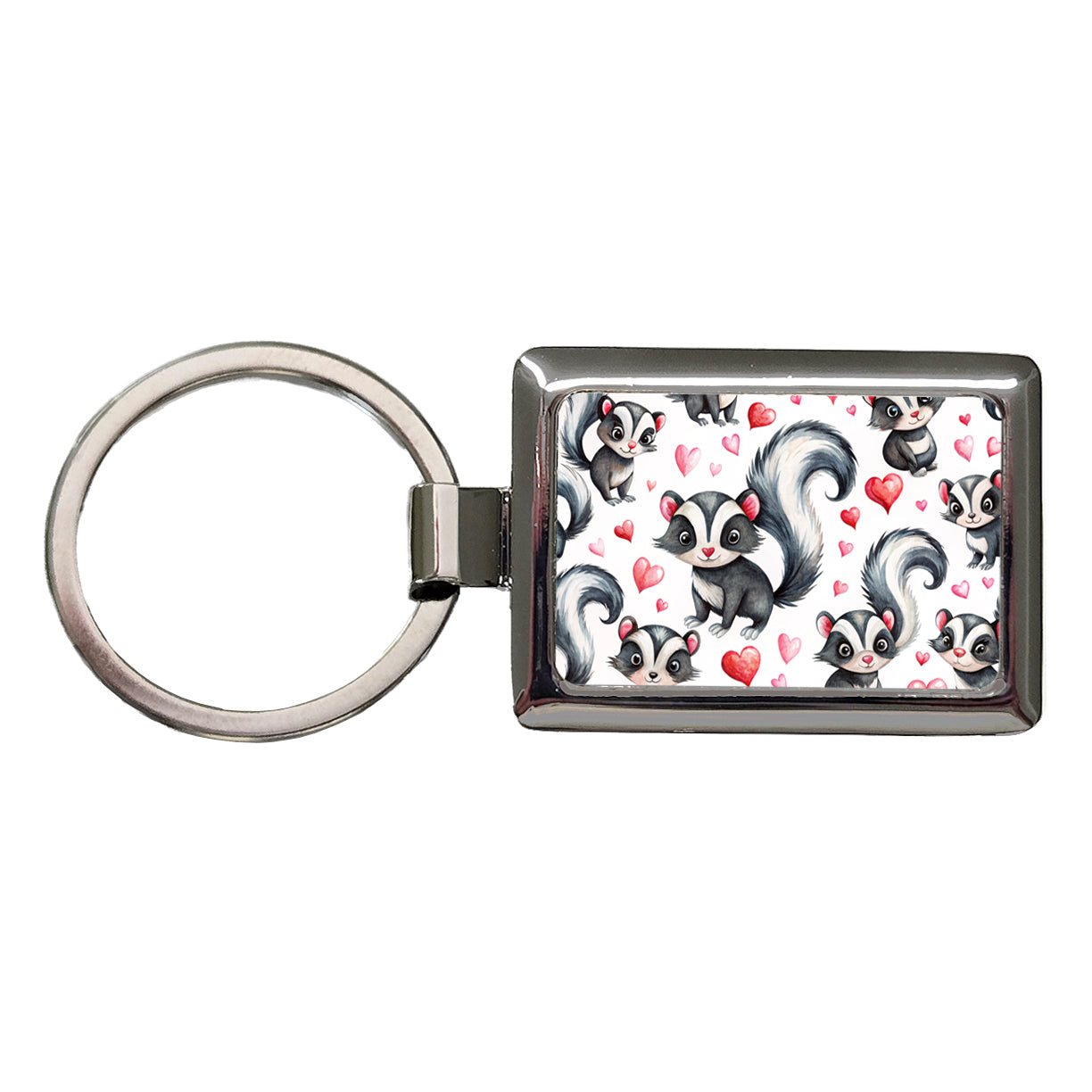 Cute Skunks Hearts Watercolor Rectangle Metal Keychain