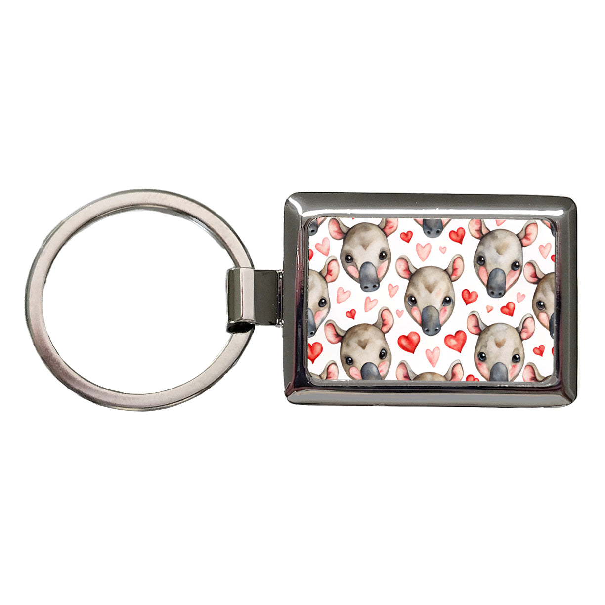 Cute Tapir Faces Hearts Watercolor Rectangle Metal Keychain