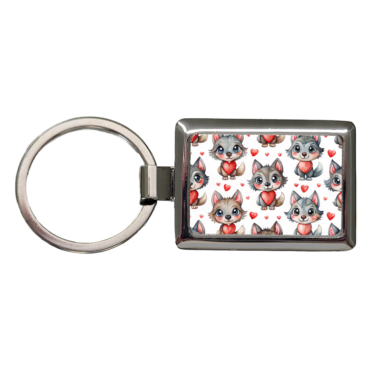 Cute Werewolves Hearts Watercolor Rectangle Metal Keychain