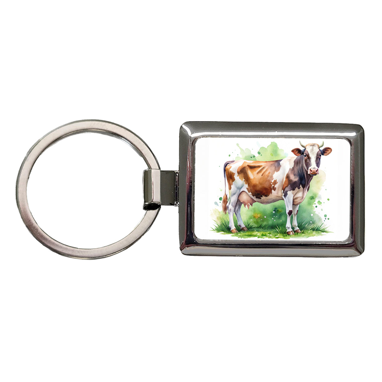 Dairy Cow Watercolor Rectangle Metal Keychain