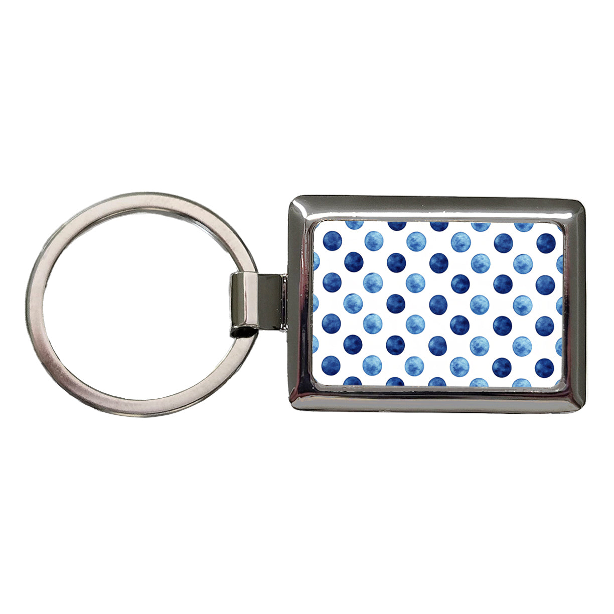 Dark Blue Polka Dots White Background Rectangle Metal Keychain