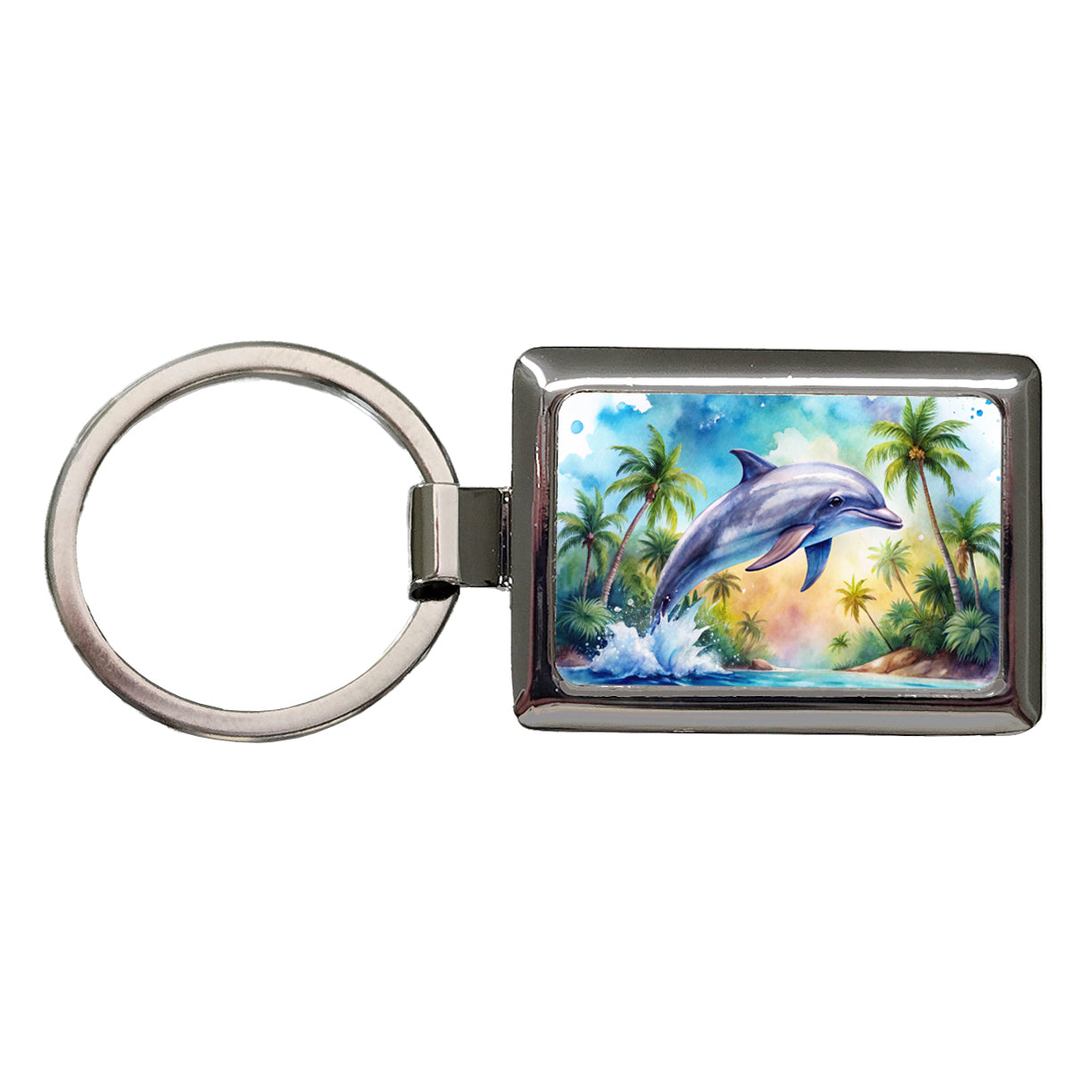 Dolphin Tropical Watercolor Design Rectangle Metal Keychain