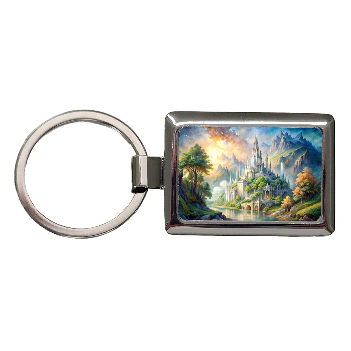 Elves Elvish Beautiful Fantasy Watercolor Rectangle Metal Keychain