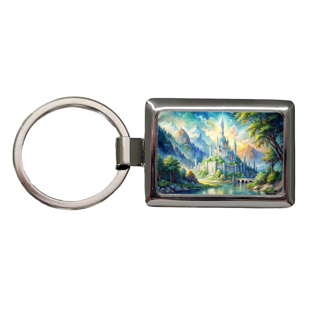 Elves Fantasy Kingdom Watercolor Design Rectangle Metal Keychain