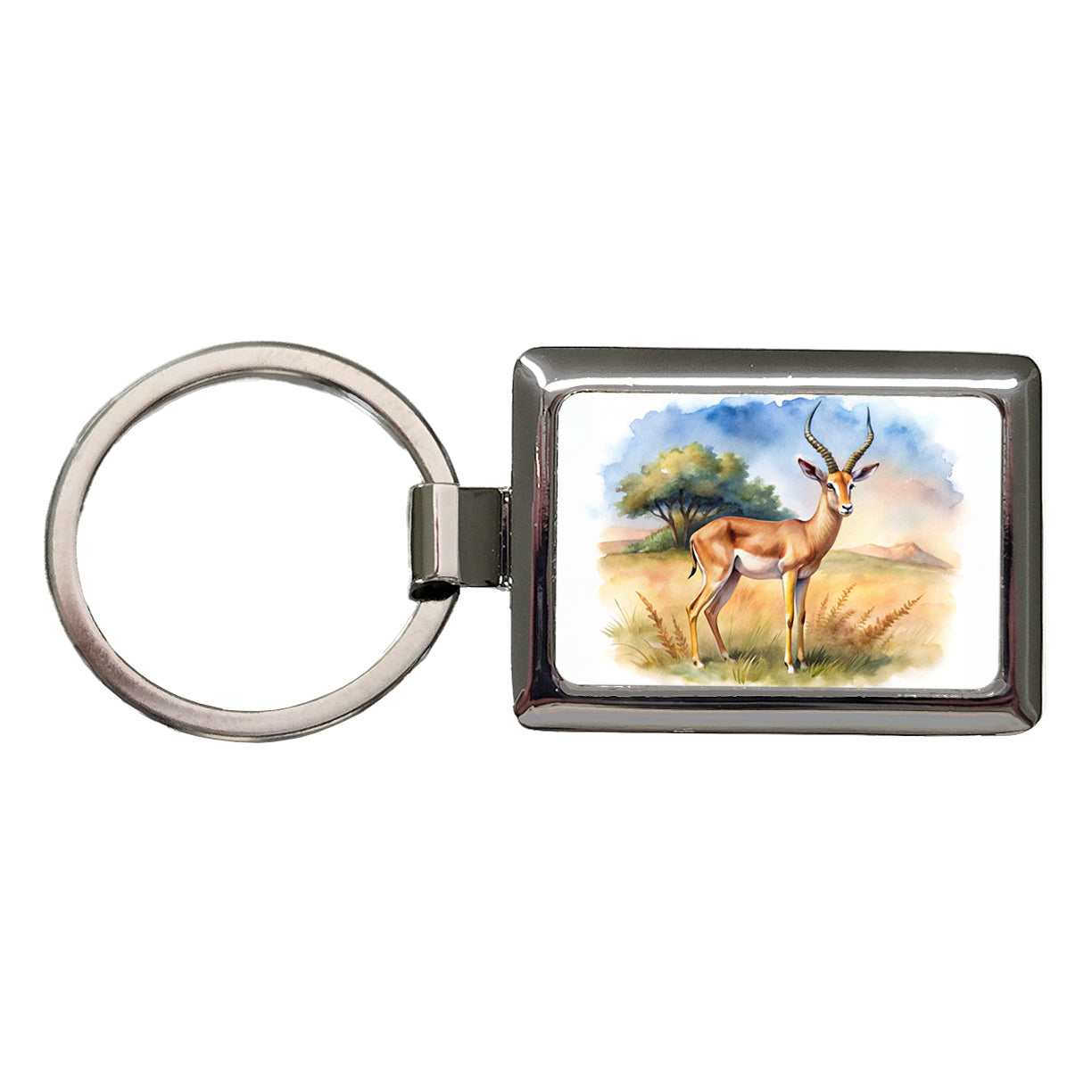 Gazelle African Plain Watercolor Design Rectangle Metal Keychain