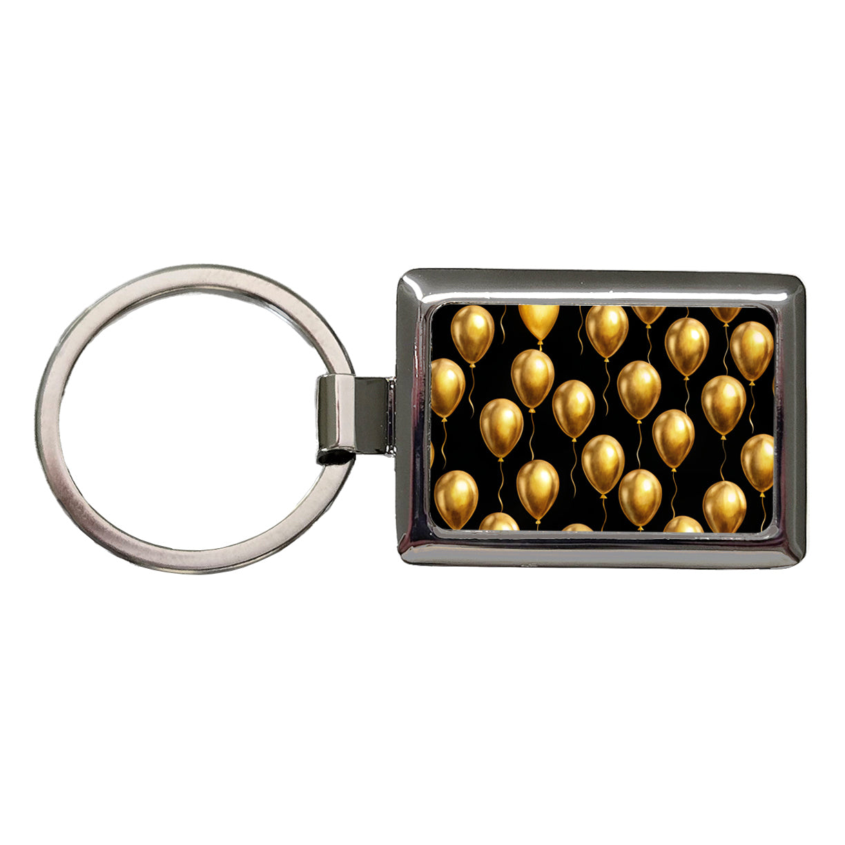 Gold Balloons Black Background Birthday Anniversary Rectangle Metal Keychain