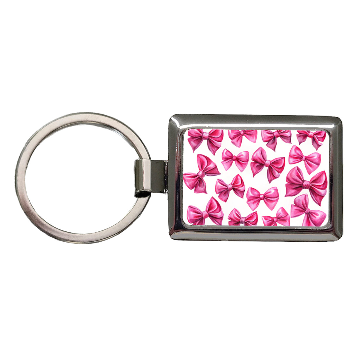 Hot Pink Scattered Coquette Bows Watercolor Rectangle Metal Keychain