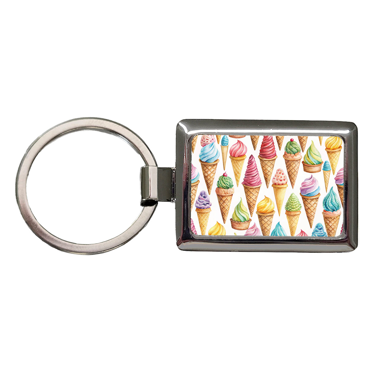 Ice Cream Cones Colorful Rectangle Metal Keychain