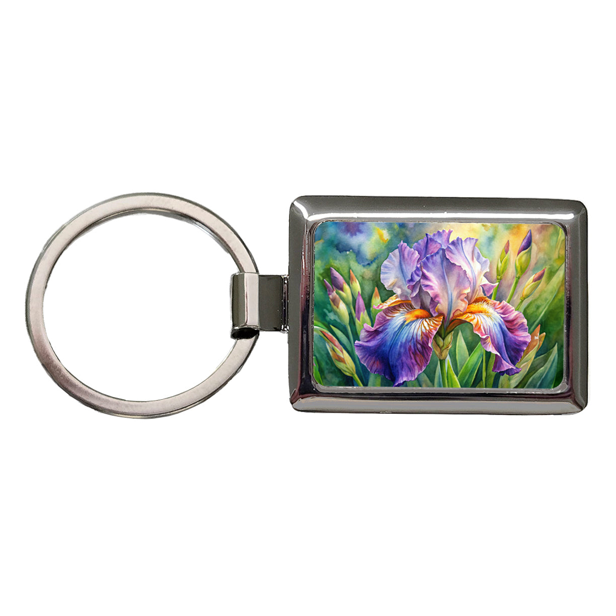 Iris Purple Flowers Watercolor Rectangle Metal Keychain