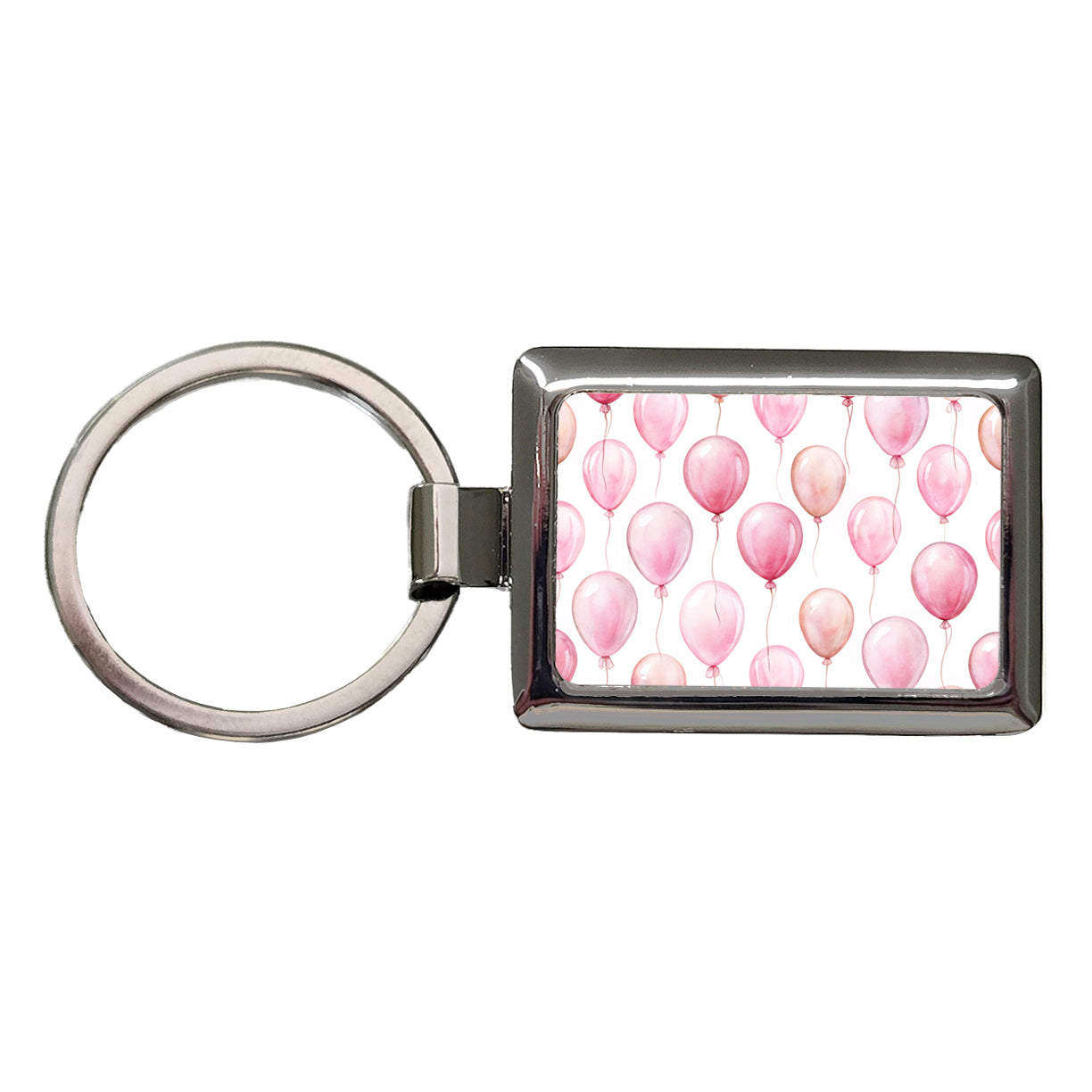 Light Pink Balloons Watercolor Birthday Rectangle Metal Keychain