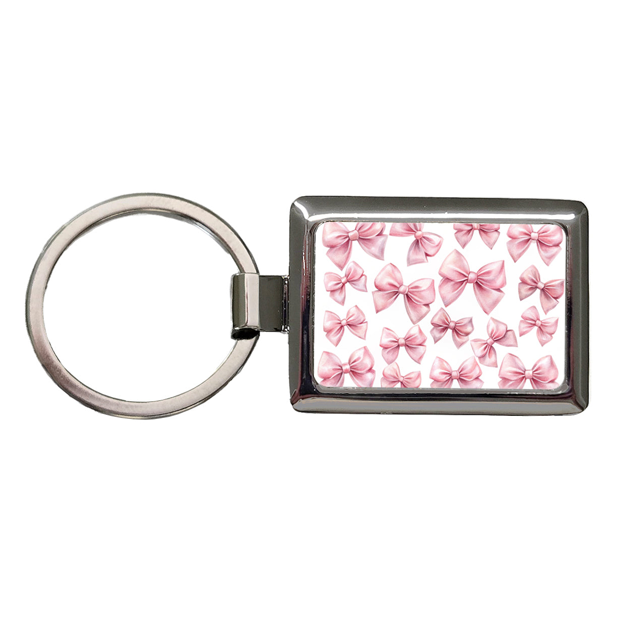 Light Pink Scattered Coquette Bows Watercolor Rectangle Metal Keychain