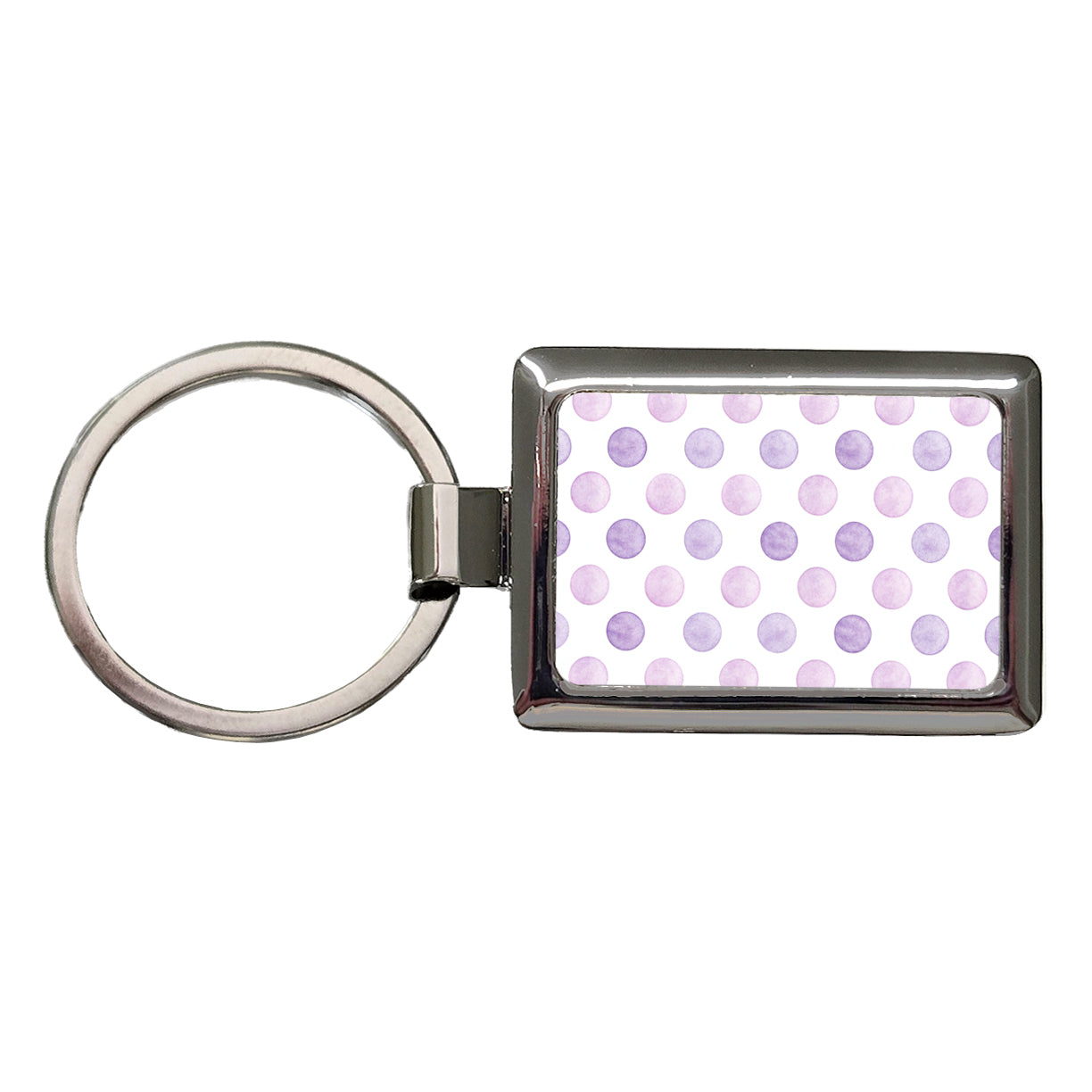 Light Purple Polka Dots White Background Rectangle Metal Keychain