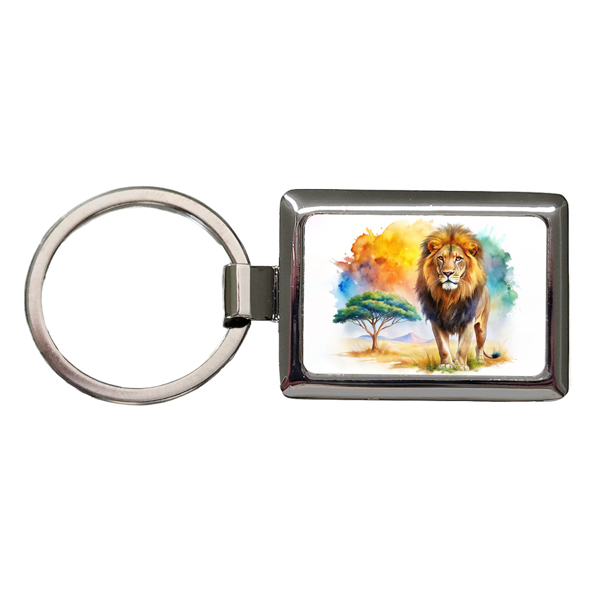 Lion African Plain Beautiful Watercolor Rectangle Metal Keychain