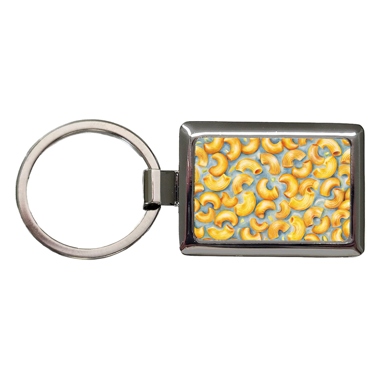 Macaroni Cheese Pasta Watercolor Rectangle Metal Keychain