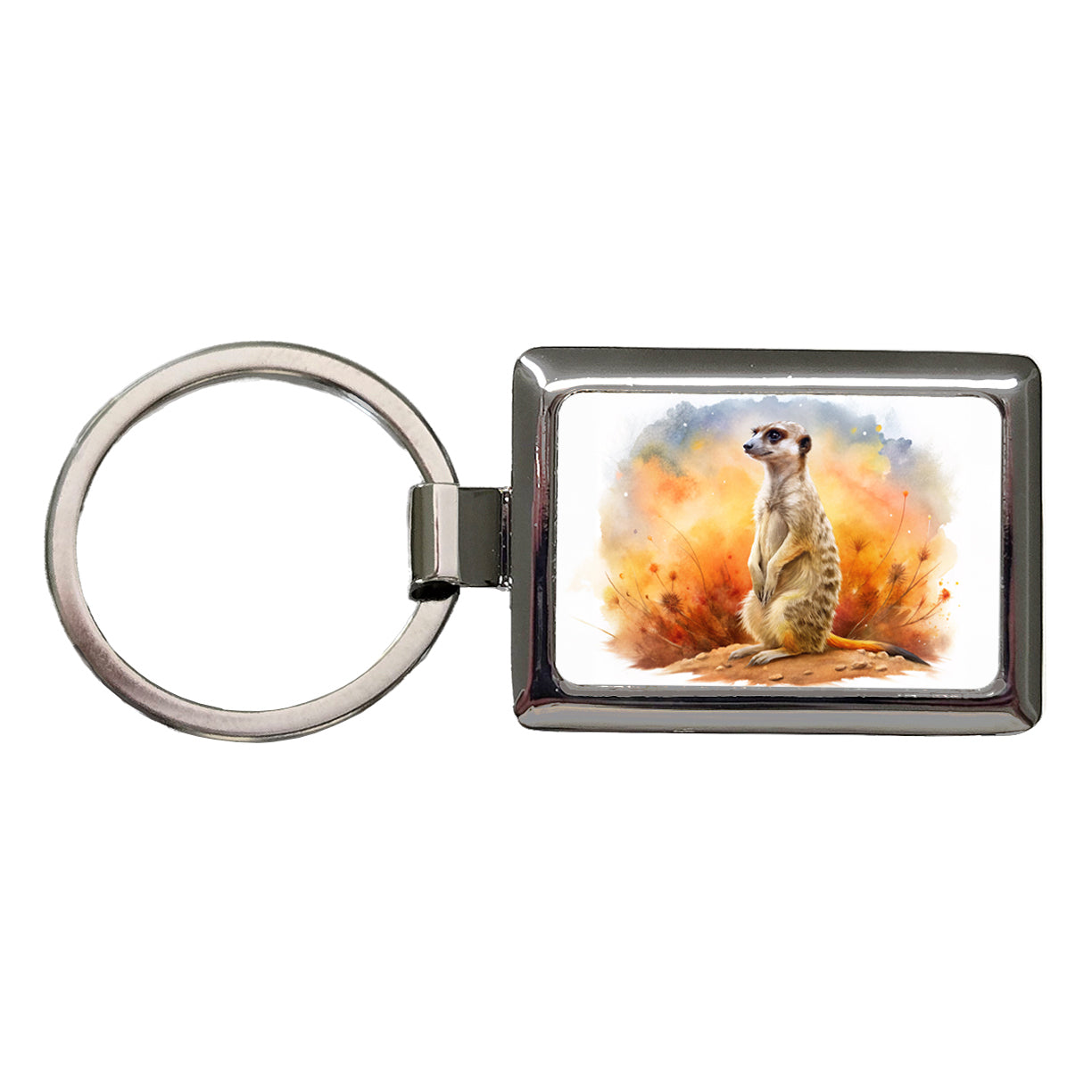 Meerkat African Plain Beautiful Watercolor Rectangle Metal Keychain