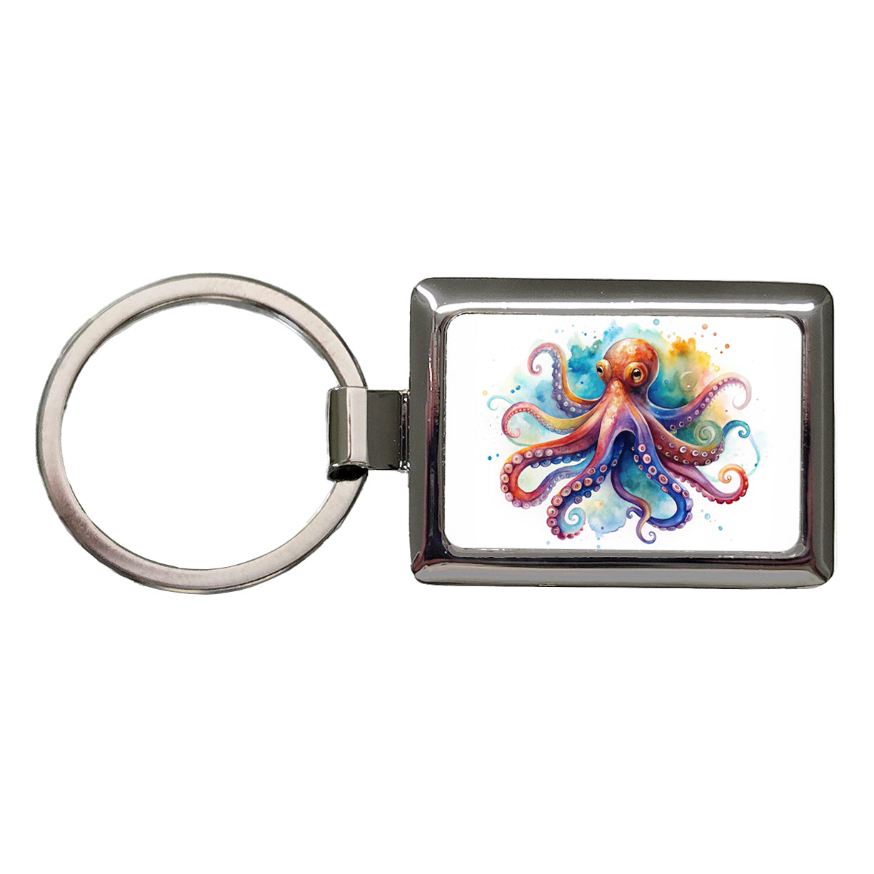Octopus Watercolor Colorful Rectangle Metal Keychain