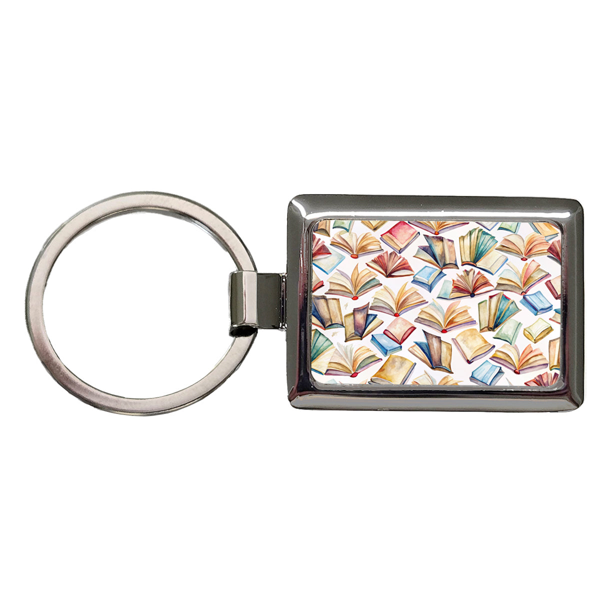 Open Books Watercolor Reader Reading Rectangle Metal Keychain