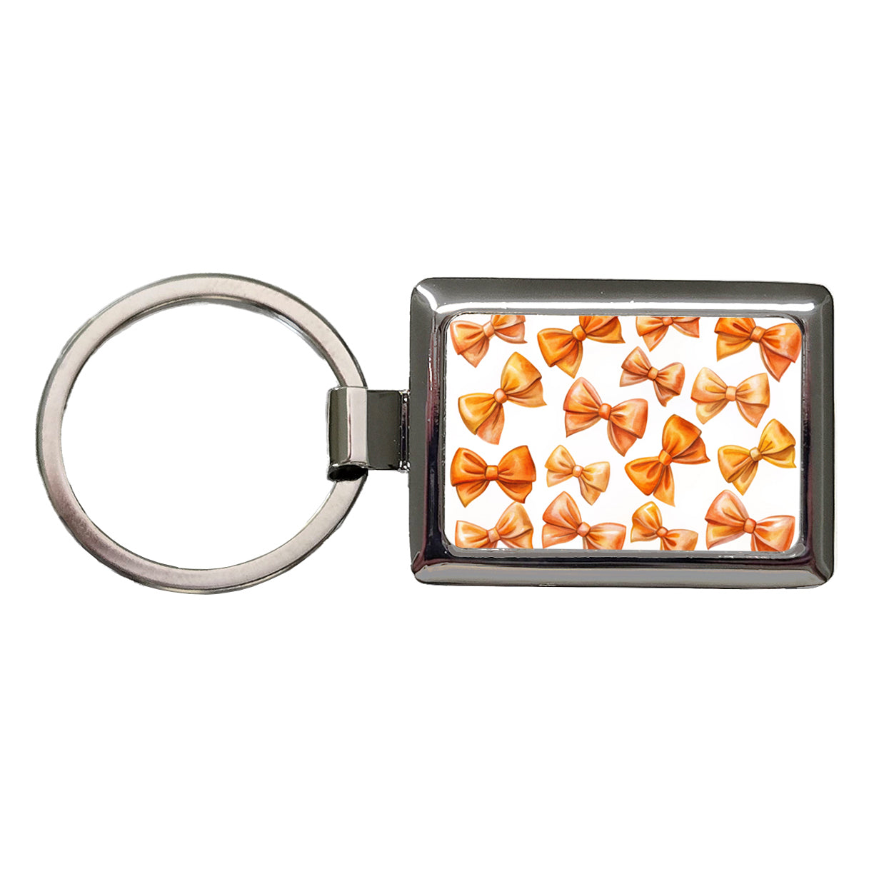 Orange Scattered Coquette Bows Watercolor Rectangle Metal Keychain