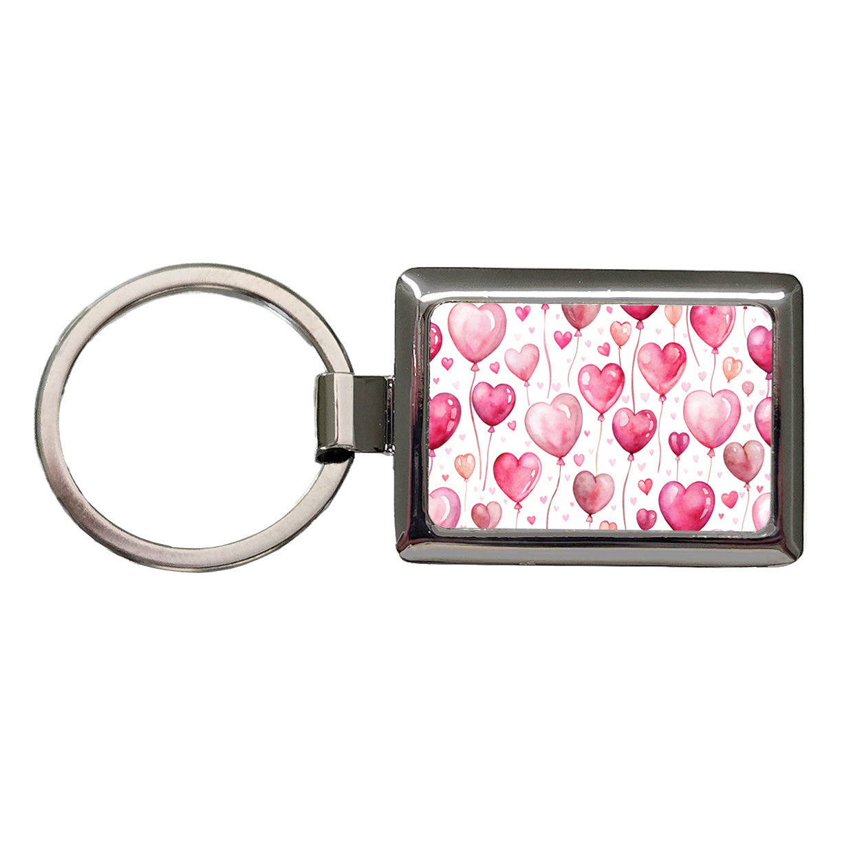 Pink Balloons Hearts Watercolor Birthday Valentine's Love Rectangle Metal Keychain