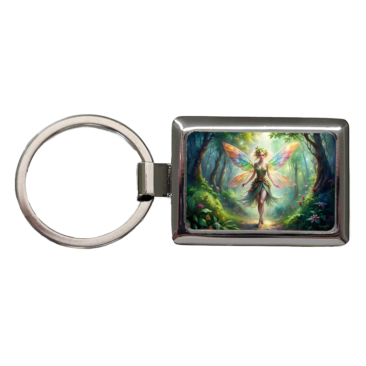 Pixie Fairy Forest Fantasy Beautiful Watercolor Rectangle Metal Keychain