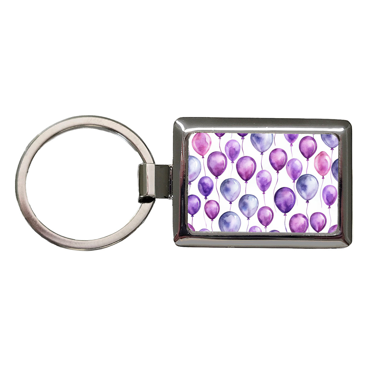 Purple Balloons Watercolor Birthday Rectangle Metal Keychain