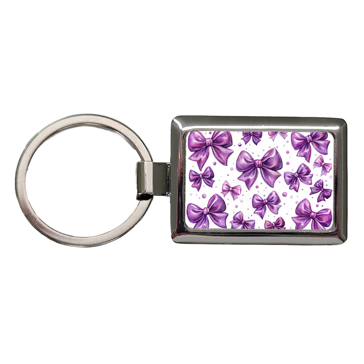 Purple Scattered Coquette Bows Watercolor Rectangle Metal Keychain