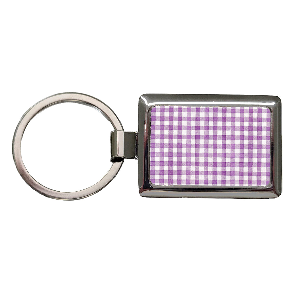 Purple White Gingham Watercolor Rectangle Metal Keychain
