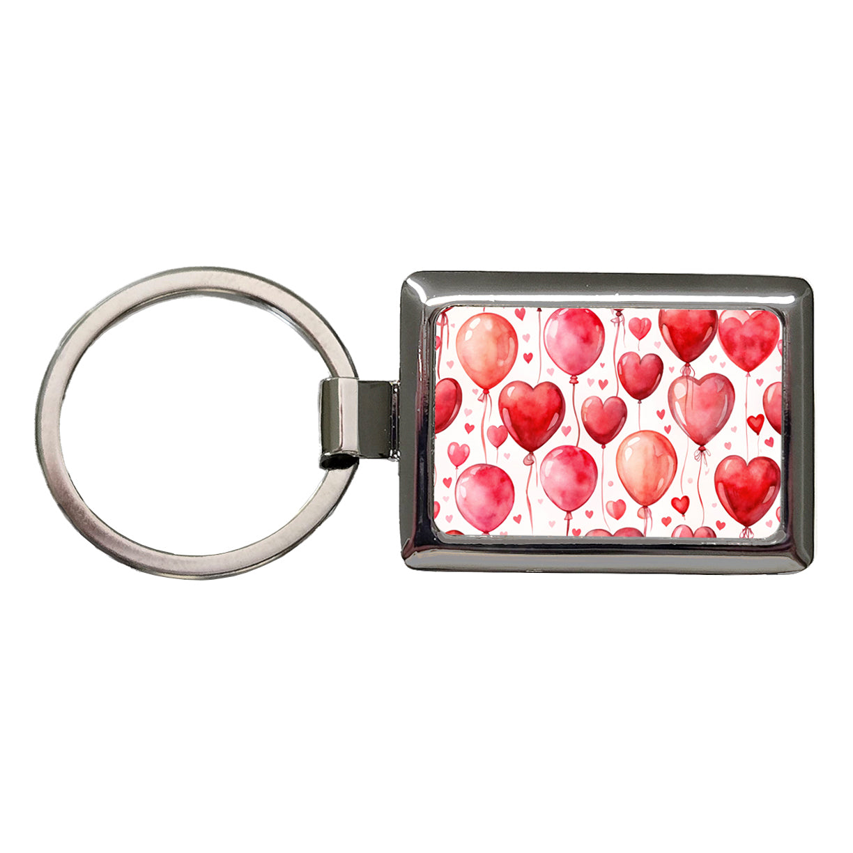 Red Balloons Hearts Watercolor Love Anniversary Rectangle Metal Keychain