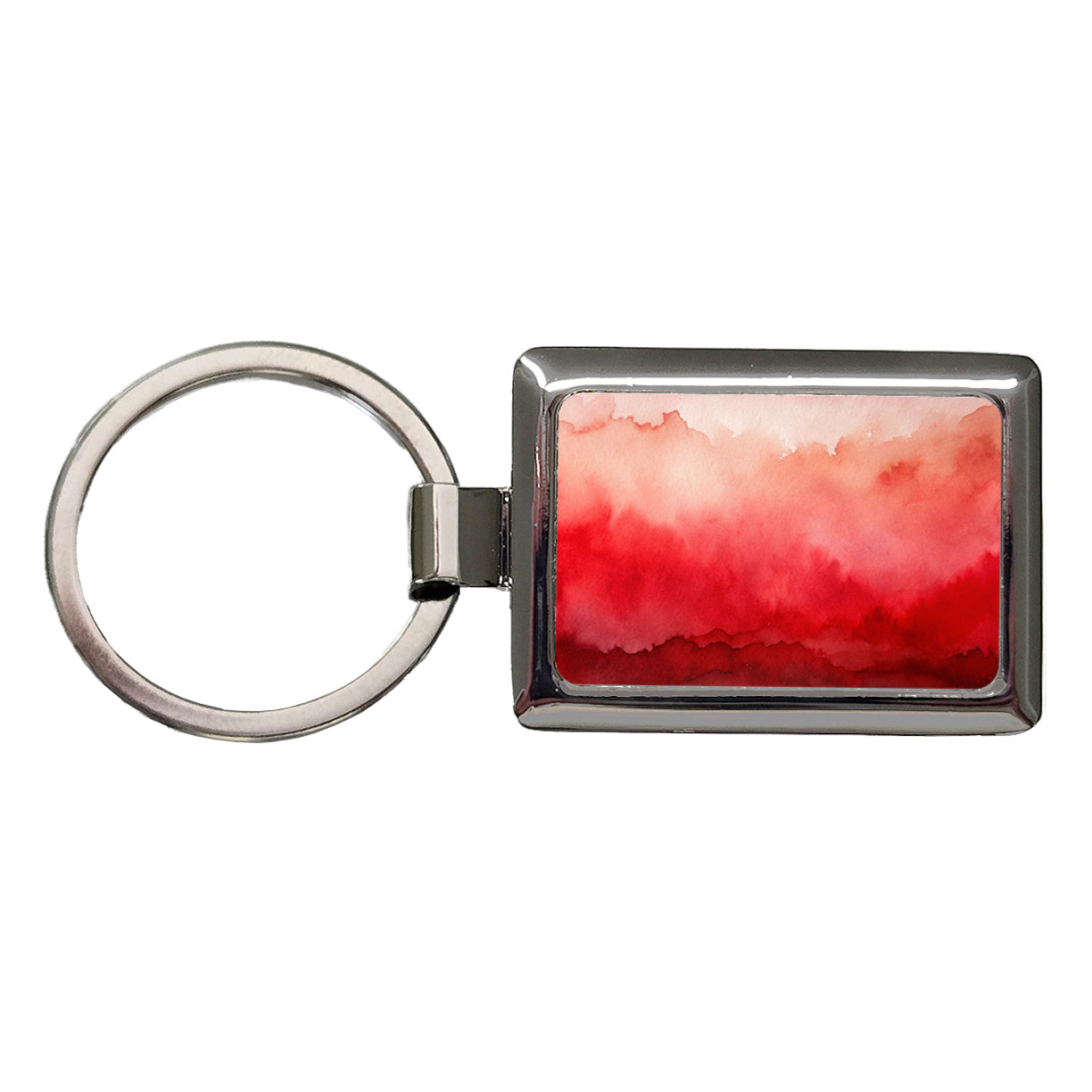 Red Ombre Watercolor Rectangle Metal Keychain