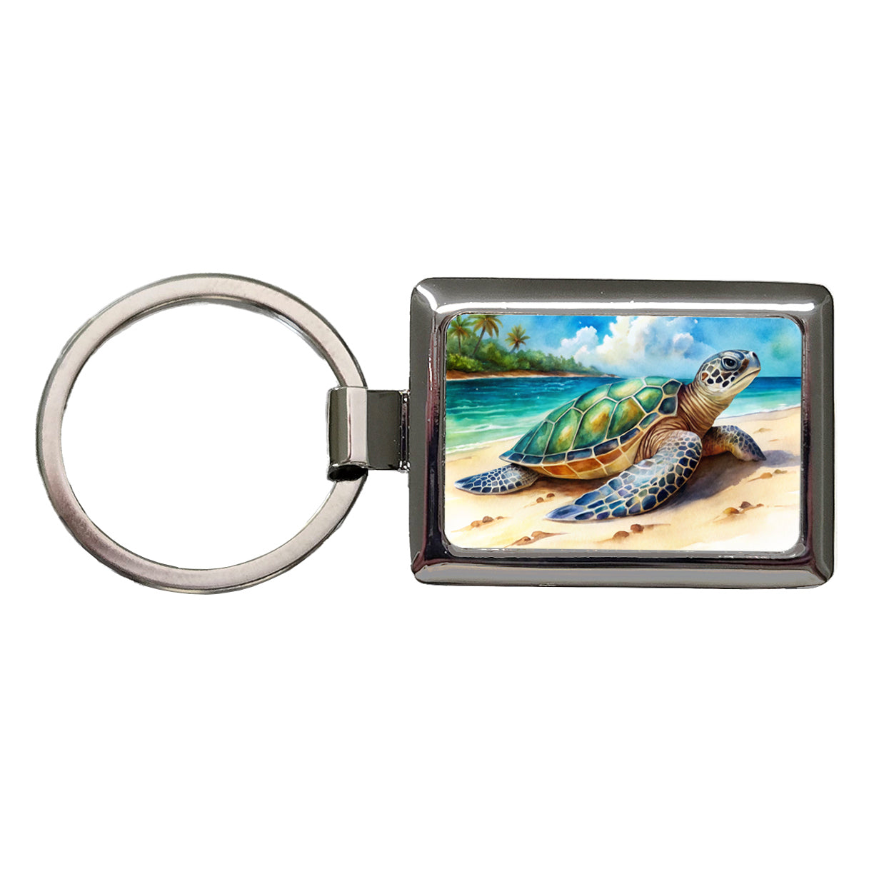 Sea Turtle Beach Watercolor Design Rectangle Metal Keychain