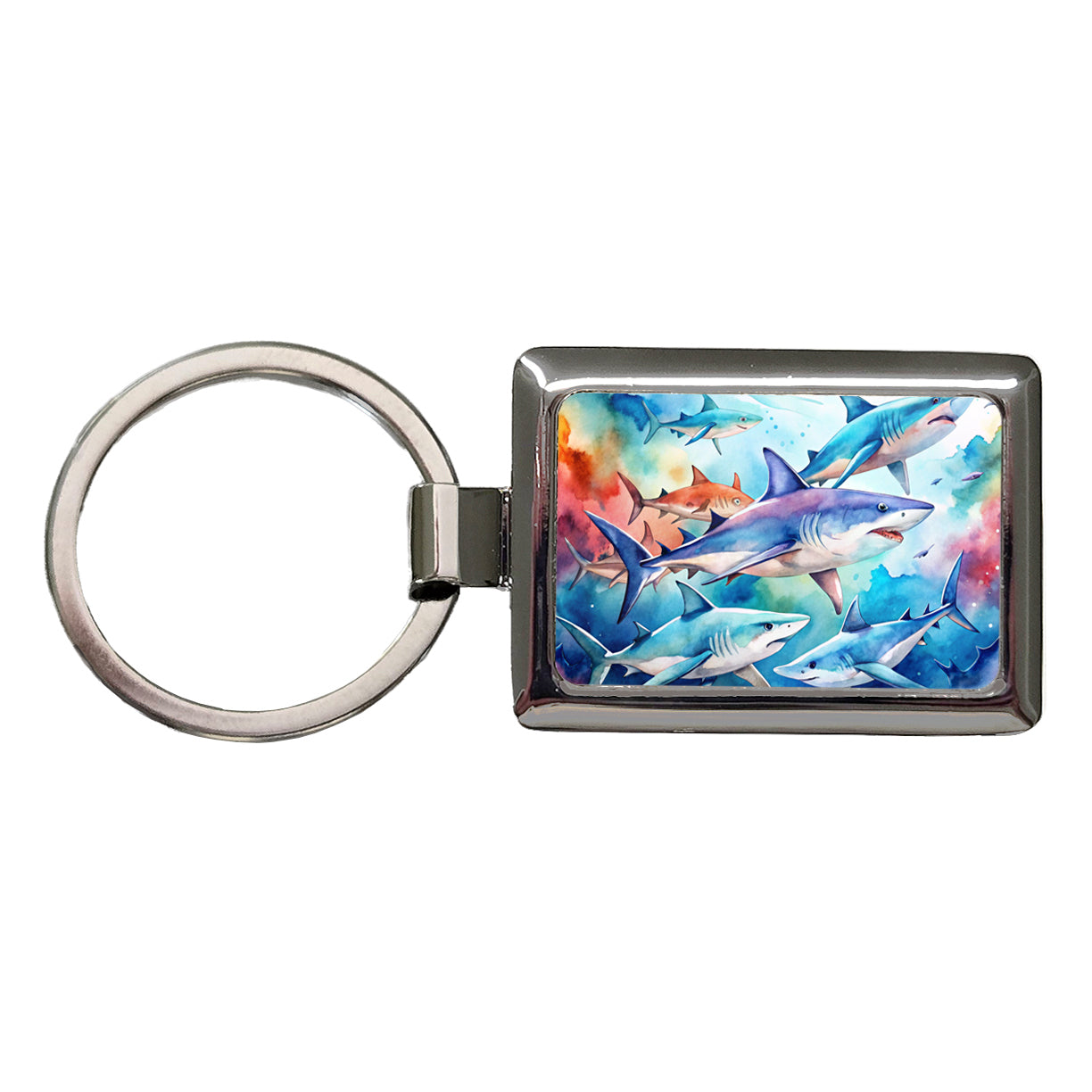 Sharks Watercolor Design Rectangle Metal Keychain