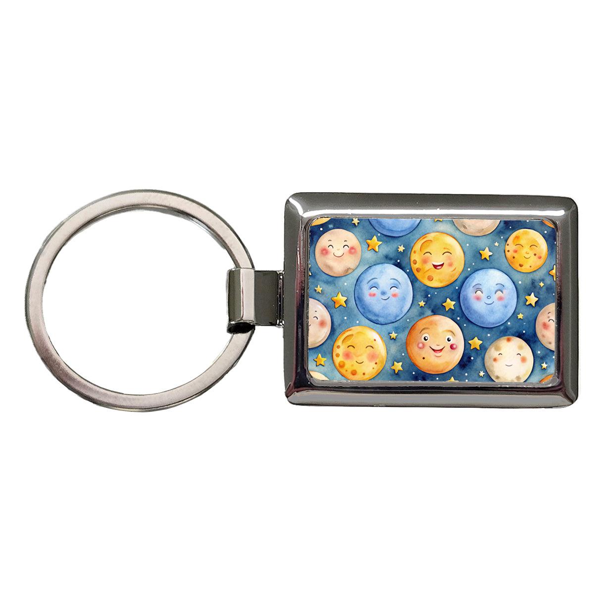 Smiling Moons Watercolor Rectangle Metal Keychain