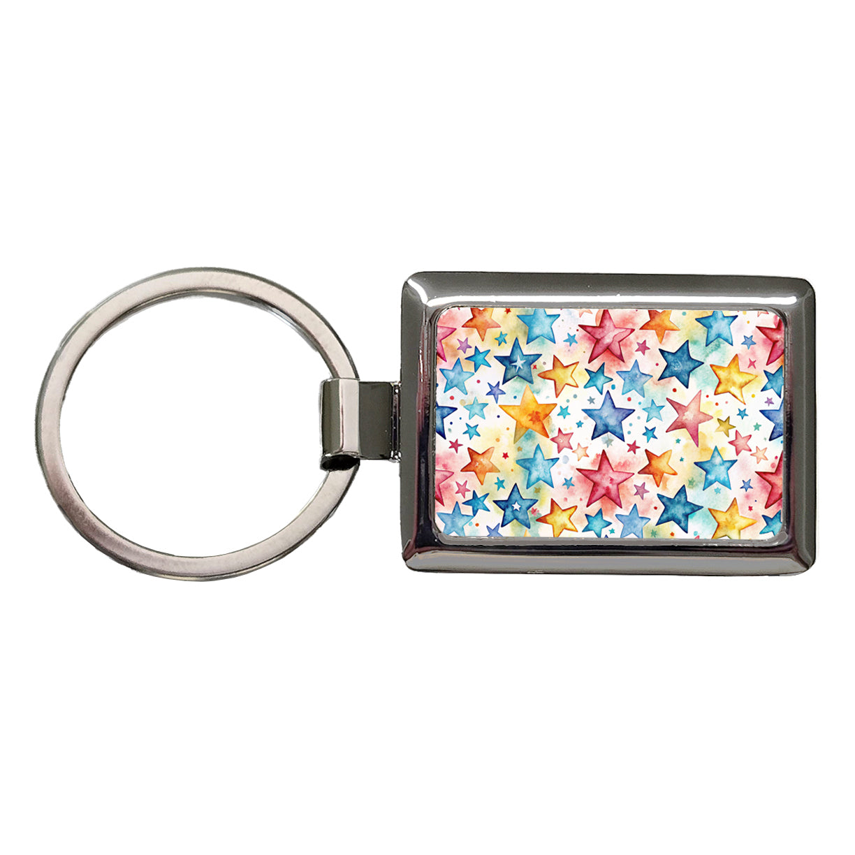 Stars Colorful Watercolor Rectangle Metal Keychain
