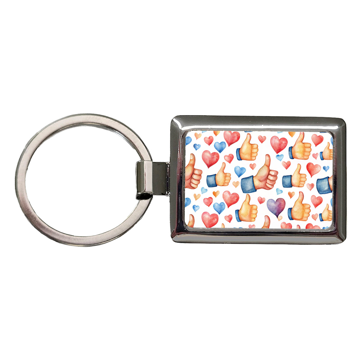 Thumbs Up Hearts Watercolor Rectangle Metal Keychain