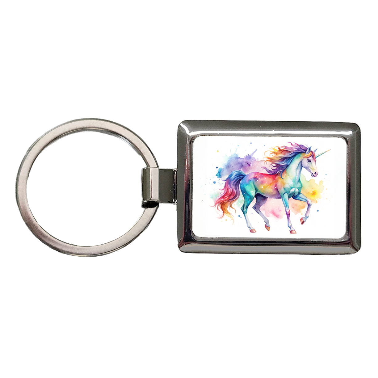 Unicorn Beautiful Watercolor Design Rectangle Metal Keychain