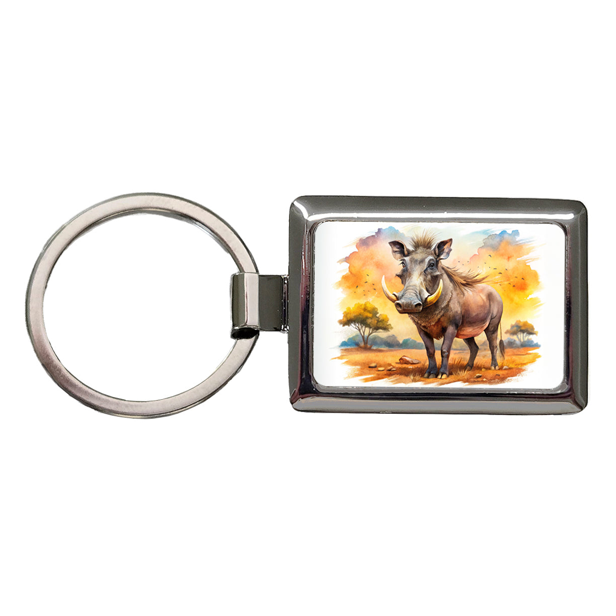 Warthog African Plain Watercolor Design Rectangle Metal Keychain