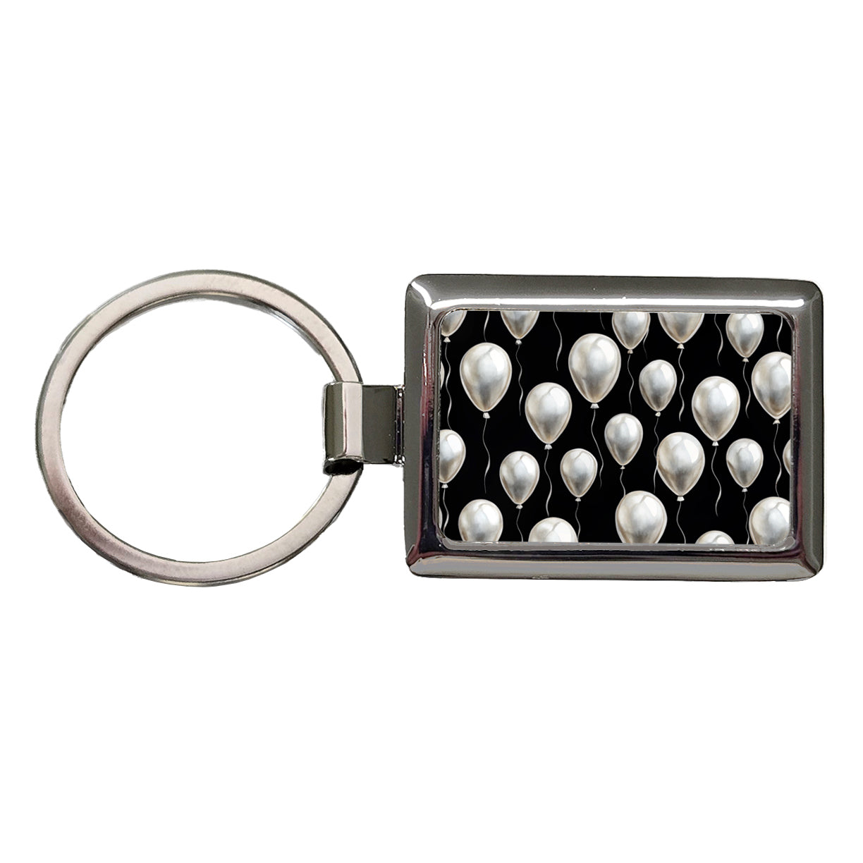 White Balloons Black Background Birthday Rectangle Metal Keychain
