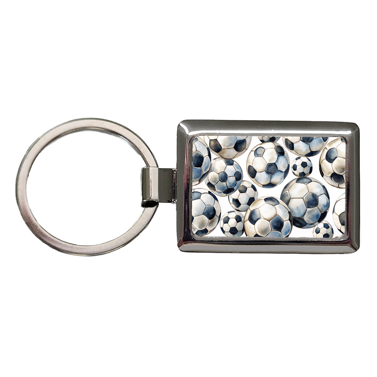 White Black Soccer Balls Watercolor Rectangle Metal Keychain