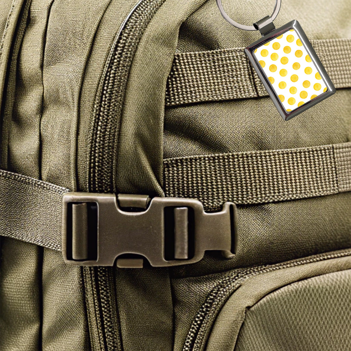 Yellow Polka Dots White Background Rectangle Metal Keychain