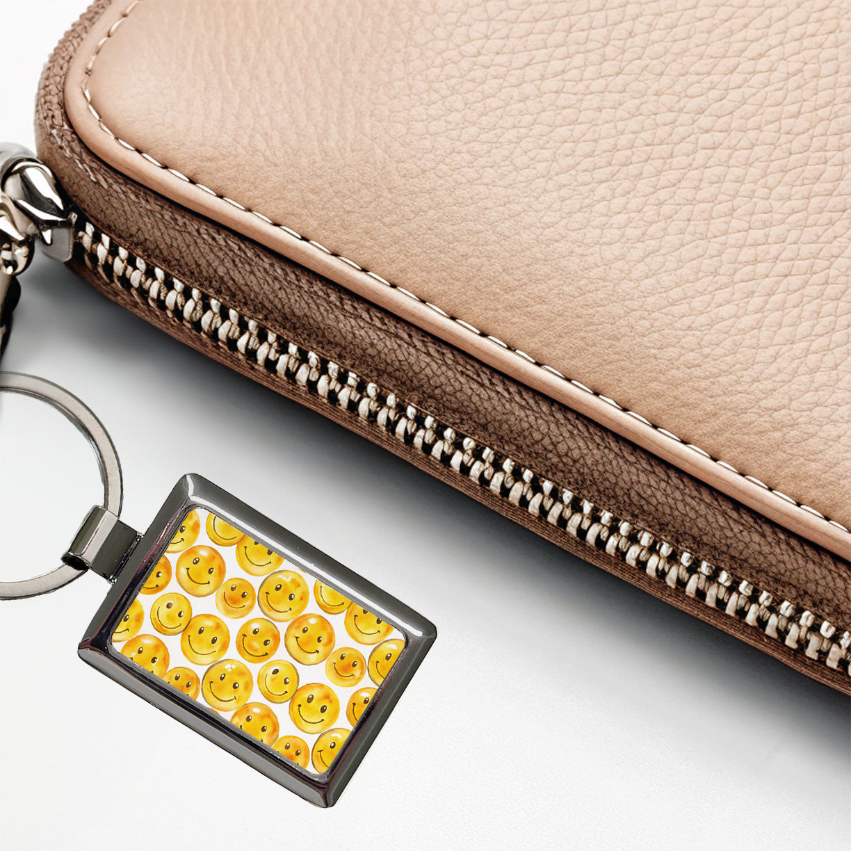 Yellow Smile Faces Watercolor Rectangle Metal Keychain