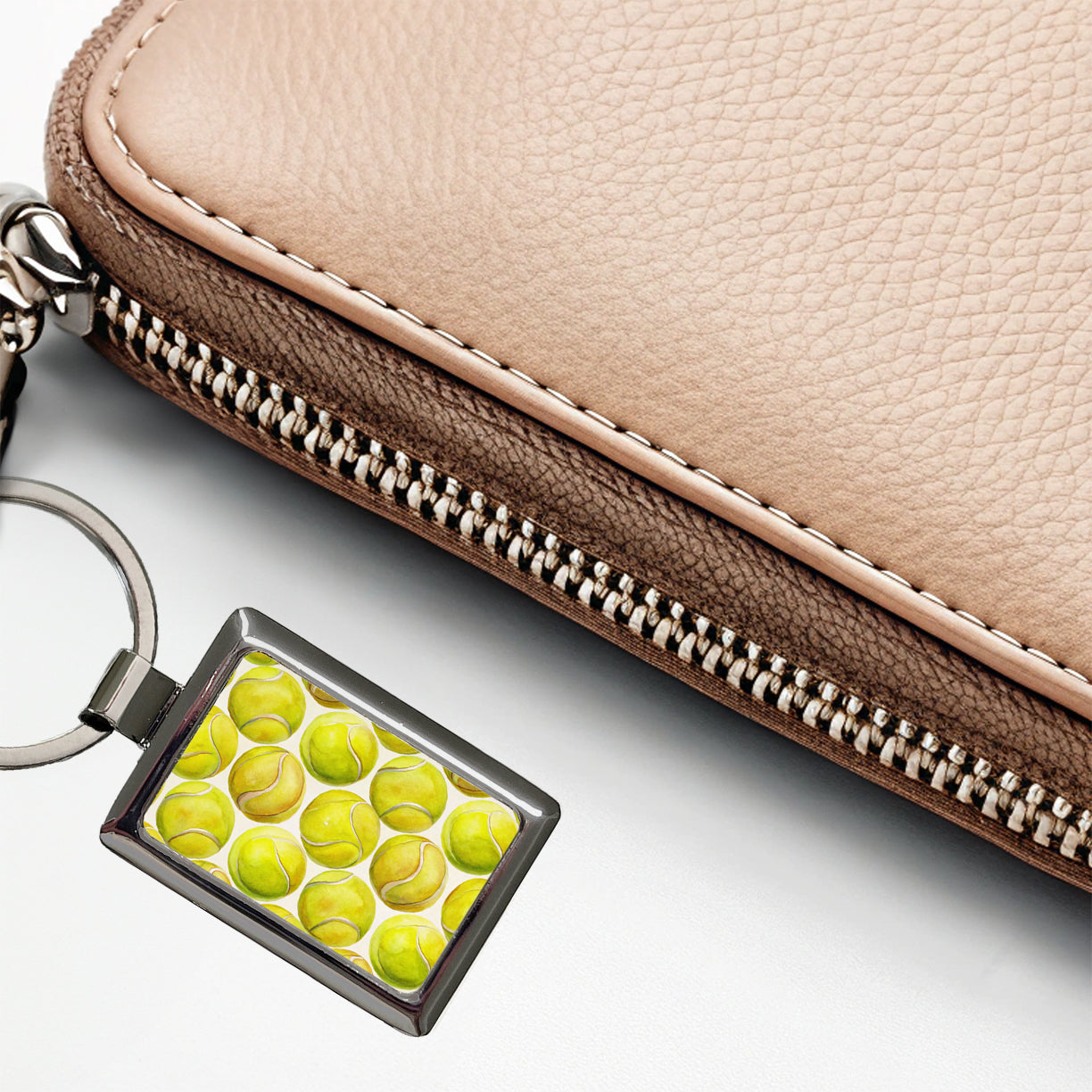 Yellow Tennis Balls Watercolor Rectangle Metal Keychain