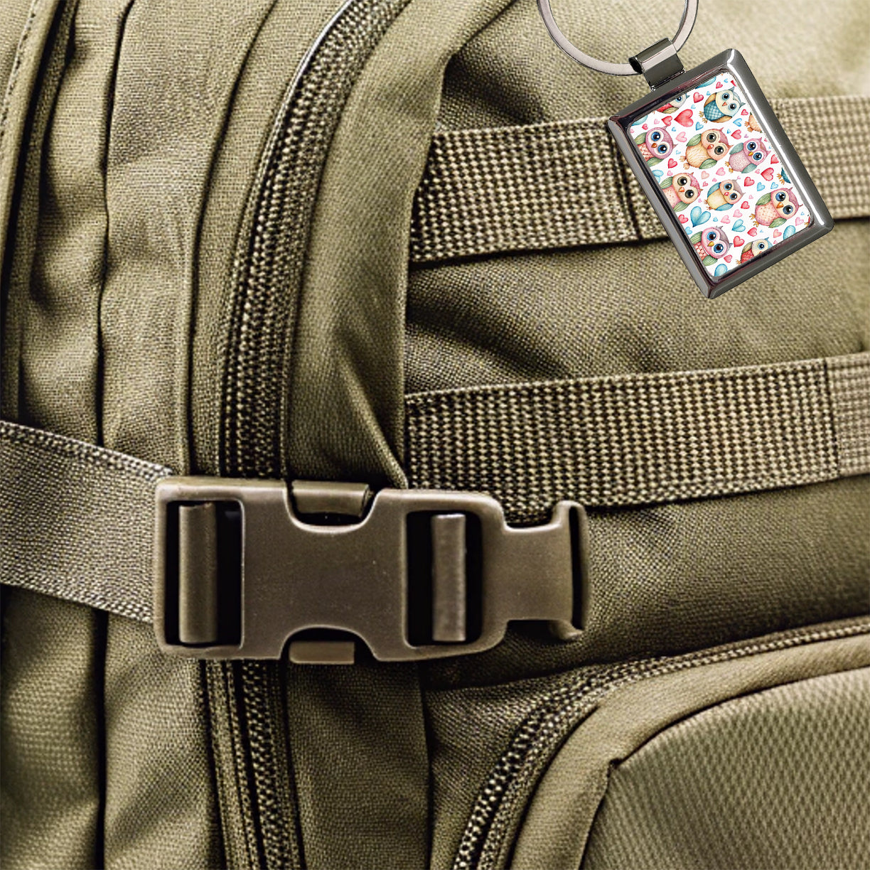 Adorable Owls And Hearts Rectangle Metal Keychain