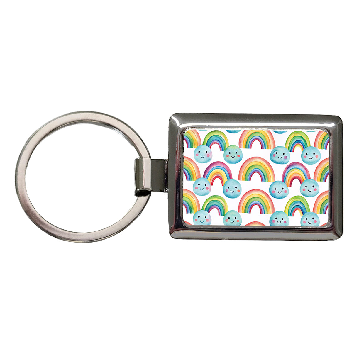 Adorable Smiling Rainbows Clouds Rectangle Metal Keychain