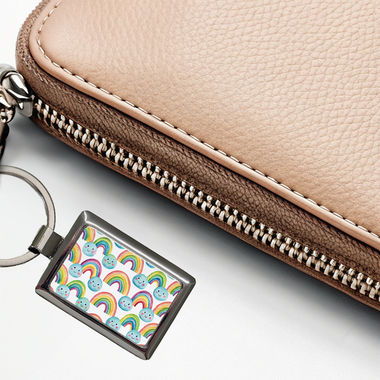 Adorable Smiling Rainbows Clouds Rectangle Metal Keychain